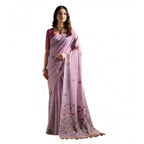 Women's Blended_Cotton Floral Saree With Unstitched Blouse 5.5Mtr (Lavender)