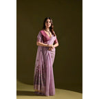 Women's Blended_Cotton Floral Saree With Unstitched Blouse 5.5Mtr (Lavender)