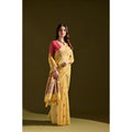 Women's Blended_Cotton Floral Saree With Unstitched Blouse 5.5Mtr (Mustard)