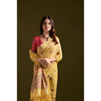 Women's Blended_Cotton Floral Saree With Unstitched Blouse 5.5Mtr (Mustard)