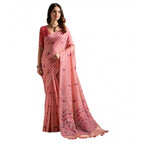 Women's Blended_Cotton Floral Saree With Unstitched Blouse 5.5Mtr (Pink)