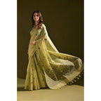 Women's Blended_Cotton Floral Saree With Unstitched Blouse 5.5Mtr (Light_Green)