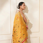 Women's Blended_Cotton Woven_Motifs Saree With Unstitched Blouse 5.5Mtr (Mustard)