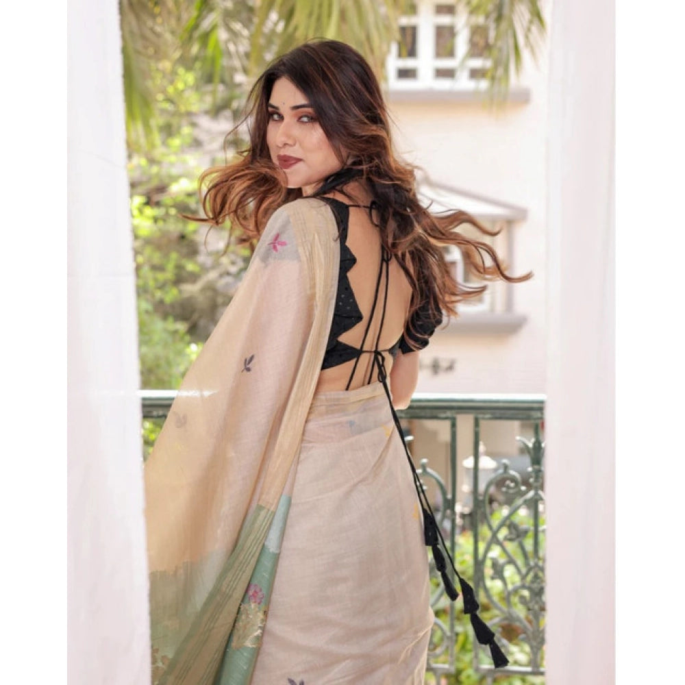Women's Blended_Cotton Woven_Motifs Saree With Unstitched Blouse 5.5Mtr (Rama_Green)