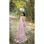 Women's Silk_Blend Checked Saree With Unstitched Blouse 5.5Mtr (Lavender)