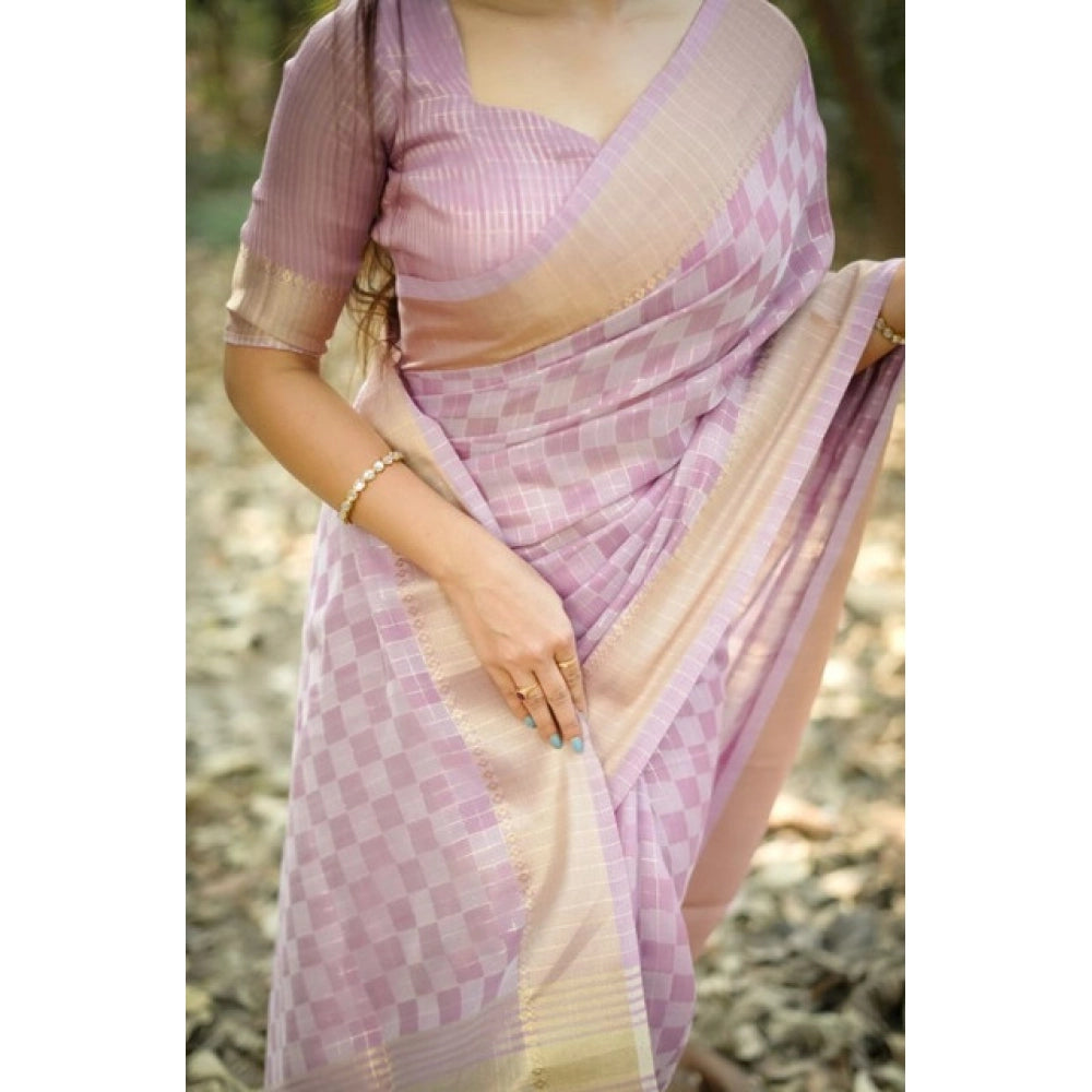Women's Silk_Blend Checked Saree With Unstitched Blouse 5.5Mtr (Lavender)