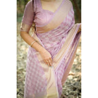 Women's Silk_Blend Checked Saree With Unstitched Blouse 5.5Mtr (Lavender)