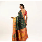 Women's Faux_Banarasi Woven Motifs Saree With Unstitched Blouse 5.5Mtr (Dark_Green)