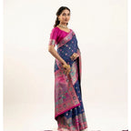 Women's Faux_Banarasi Woven Motifs Saree With Unstitched Blouse 5.5Mtr (Navy_Blue)