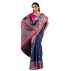 Women's Faux_Banarasi Woven Motifs Saree With Unstitched Blouse 5.5Mtr (Navy_Blue)