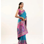 Women's Faux_Banarasi Woven Motifs Saree With Unstitched Blouse 5.5Mtr (Teal)