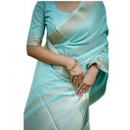 Women's Faux_Banarasi Lining Pattern Saree With Unstitched Blouse 5.5Mtr (Light_Aqua_Blue)