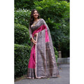 Women's Faux_Tussar Ethnic_Print Saree With Unstitched Blouse 5.5Mtr (Pink)