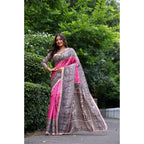Women's Faux_Tussar Ethnic_Print Saree With Unstitched Blouse 5.5Mtr (Pink)