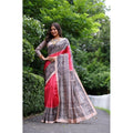 Women's Faux_Tussar Ethnic_Print Saree With Unstitched Blouse 5.5Mtr (Red)