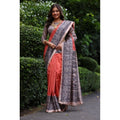 Women's Faux_Tussar Ethnic_Print Saree With Unstitched Blouse 5.5Mtr (Rust)