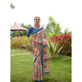 Women's Faux_Tussar Kalamkari_Print Saree With Unstitched Blouse 5.5Mtr (Blue)