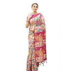 Women's Faux_Tussar Kalamkari_Print Saree With Unstitched Blouse 5.5Mtr (Pink)