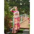 Women's Faux_Tussar Kalamkari_Print Saree With Unstitched Blouse 5.5Mtr (Pink)