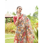 Women's Faux_Tussar Kalamkari_Print Saree With Unstitched Blouse 5.5Mtr (Red)