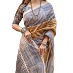 Women's Faux_Tussar Geometric_Print Saree With Unstitched Blouse 5.5Mtr (Mustard)