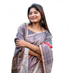 Women's Faux_Tussar Geometric_Print Saree With Unstitched Blouse 5.5Mtr (Orange)