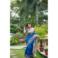 Women's Faux_Tussar Geometric_Print Saree With Unstitched Blouse 5.5Mtr (Royal_Blue)