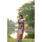 Women's Faux_Tussar Geometric_Print Saree With Unstitched Blouse 5.5Mtr (Rust)