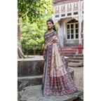 Women's Faux_Tussar Floral Jal With Patola Print Saree With Unstitched Blouse 5.5Mtr (Black)
