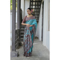 Women's Faux_Tussar Ikat Saree With Unstitched Blouse 5.5Mtr (Aqua_Blue)