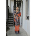 Women's Faux_Tussar Ikat Saree With Unstitched Blouse 5.5Mtr (Orange)