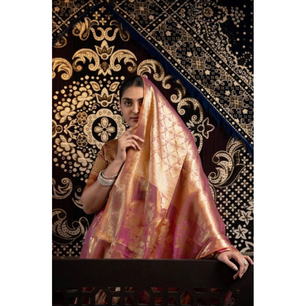 Women's Organza Woven Saree With Unstitched Blouse 5.5Mtr (Purple)
