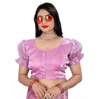 Women's Jimmy Solid Designer Neck Elastic Sleeve Readymade Blouse (Light Pink 38 , Alterable up to 42)-PID65830