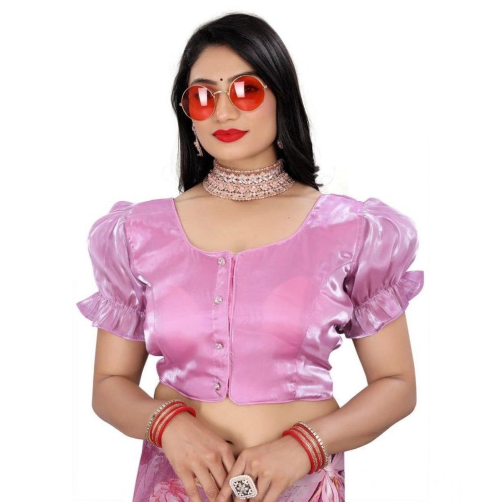 Women's Jimmy Solid Designer Neck Elastic Sleeve Readymade Blouse (Light Pink 38 , Alterable up to 42)-PID65830