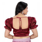Women's Jimmy Solid Designer Neck Elastic Sleeve Readymade Blouse (Maroon 38 , Alterable up to 42)-PID65831