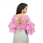 Women's Organza Solid V Neck Layered Ruffle Sleeve Readymade Blouse (Light_Pink Free Size , up to 38–40 Bust)-PID65846