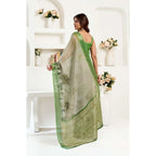 Women's Faux Linen Printed Ready to wear Saree With Unstitched Blouse 5.5Mtr (Light_Green)