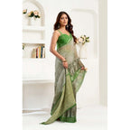 Women's Faux Linen Printed Ready to wear Saree With Unstitched Blouse 5.5Mtr (Light_Green)