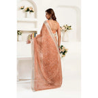 Women's Faux Linen Floral Print Ready to wear Saree With Unstitched Blouse 5.5Mtr (Peach)
