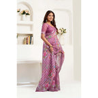 Women's Faux Linen Floral Print Ready to wear Saree With Unstitched Blouse 5.5Mtr (Pink)