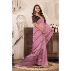 Women's Faux Linen Geometric Ready to wear Saree With Unstitched Blouse 5.5Mtr (LightPink)