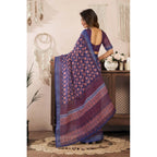 Women's Faux Linen Floral Print Ready to wear Saree With Unstitched Blouse 5.5Mtr (Dark_NavyBlue)