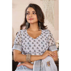 Women's Faux Linen Floral Print Ready to wear Saree With Unstitched Blouse 5.5Mtr (Off_White)