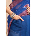 Women's Faux Linen Printed Ready to wear Saree With Unstitched Blouse 5.5Mtr (Blue)