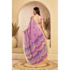 Women's Faux Linen Floral Ready to wear Saree With Unstitched Blouse 5.5Mtr (Lavender)