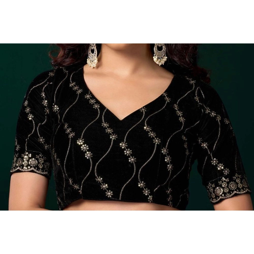 Women's Net Sequence Saree With Unstitched Blouse 5.5Mtr (Olive)