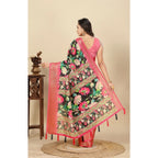 Women's Cotton Silk Floral Printed Saree With Unstitched Blouse 5.5Mtr (Black)