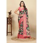 Women's Cotton Silk Floral Printed Saree With Unstitched Blouse 5.5Mtr (Black)