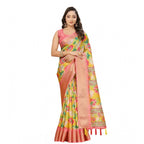 Women's Cotton Silk Floral Printed Saree With Unstitched Blouse 5.5Mtr (Yellow)