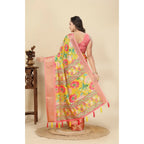 Women's Cotton Silk Floral Printed Saree With Unstitched Blouse 5.5Mtr (Yellow)